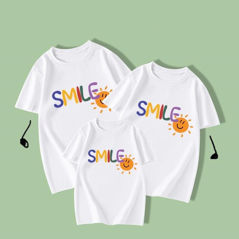 White Smile Print Short Sleeve Family Birthday Shirts