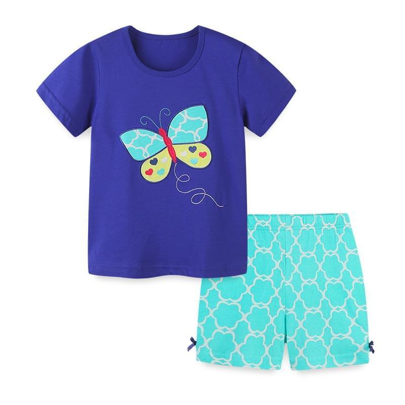 Cute Girl Shorts And Butterfly Print T Shirt 2 Piece Outfits