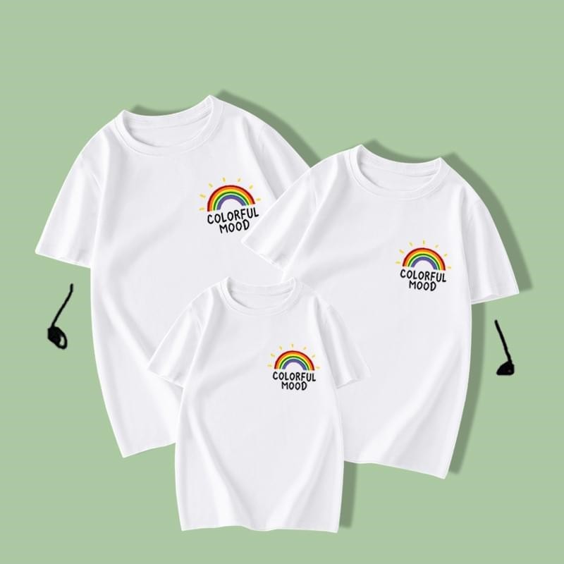 White Rainbow Print Big And Tall Shirts For Family Of 3