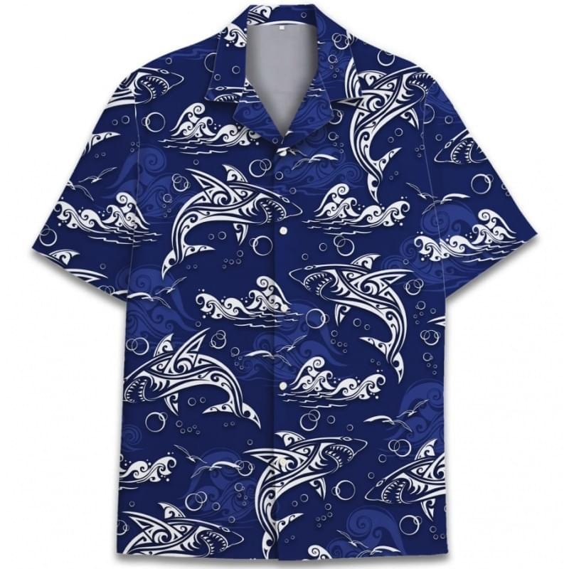 Men Cute Short Sleeve Dolphin Print Button Up Shirts