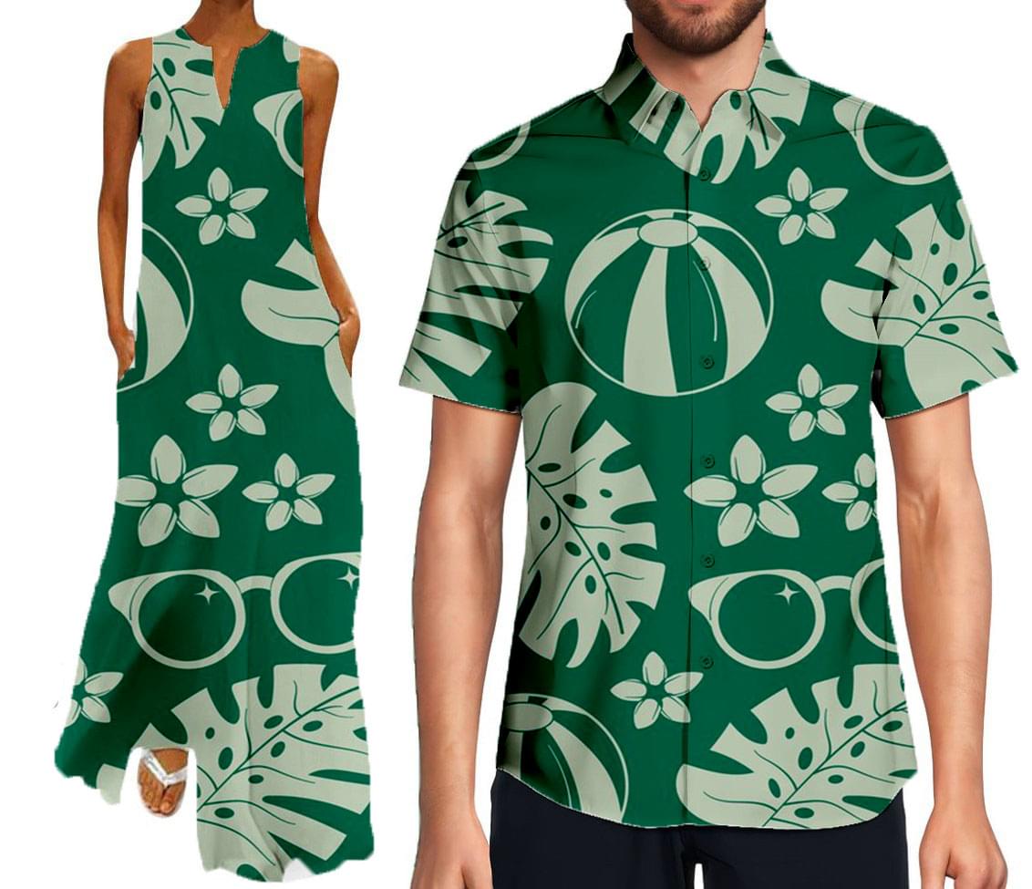 Watermelon Print Maxi Dress Hawaiian Shirt Matching Couple Outfits
