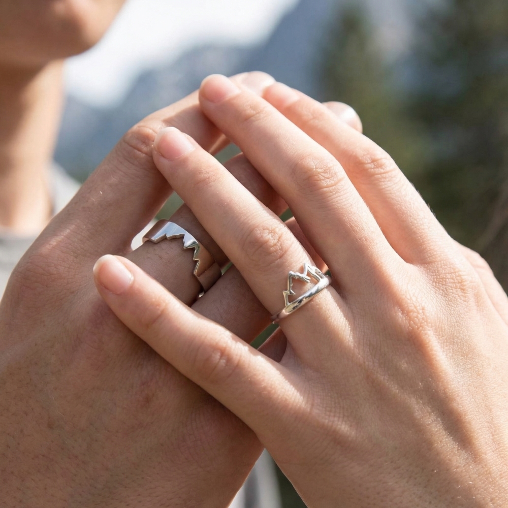 Silver Matching Mountain Couple Ring Nature Lovers Gift