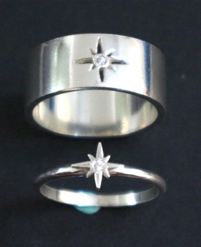 Silver Matching Compass Couple Ring Boyfriend Girlfriend Gift