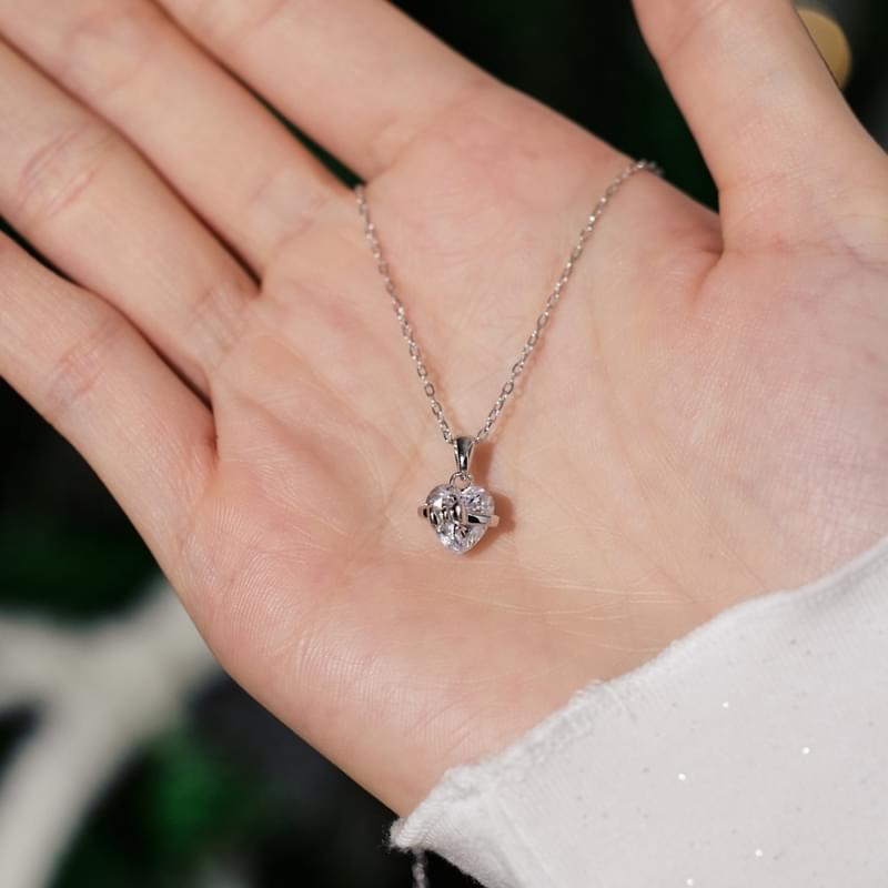 925 Bow Small Heart Charms Necklace For Gf