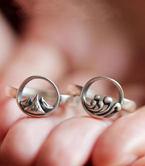 Silver mountain the ocean matching couple ring for friendship