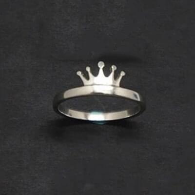 His And Her Silver Crown Matching Promise Rings For Couples