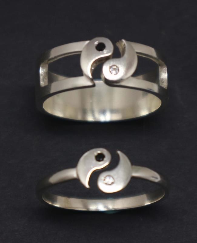 His And Her Silver Yin Yang Matching Promise Rings For Couples