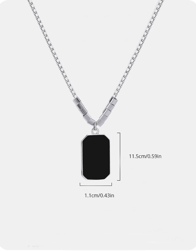 Women'S 999 Silver Chain Black Square Dog Tag Necklace