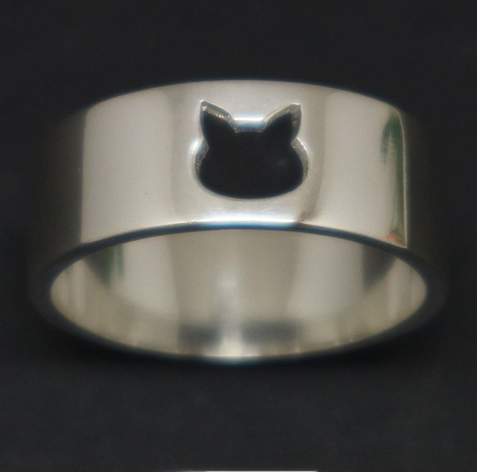 Cute Silver Matching Cat Couple 2Pcs Ring Girlfriend Gift