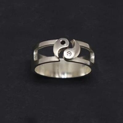 His And Her Silver Yin Yang Matching Promise Rings For Couples