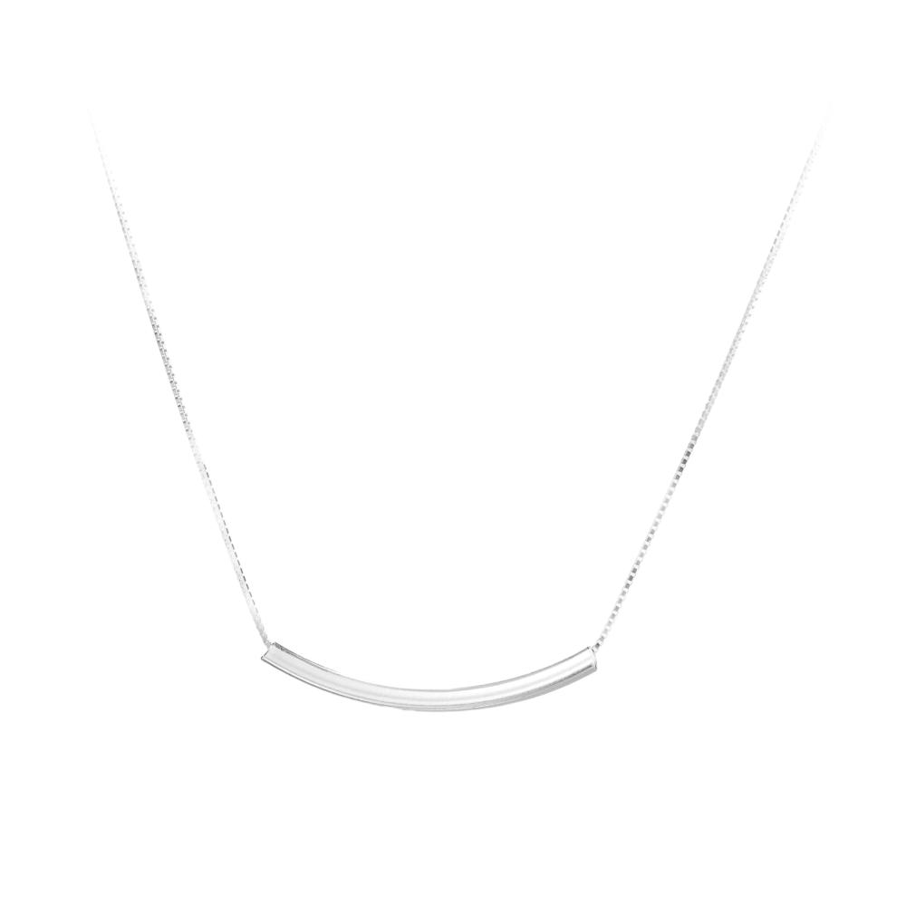Cute Sterling 925 Silver Chain Curved Bar Smile Necklace