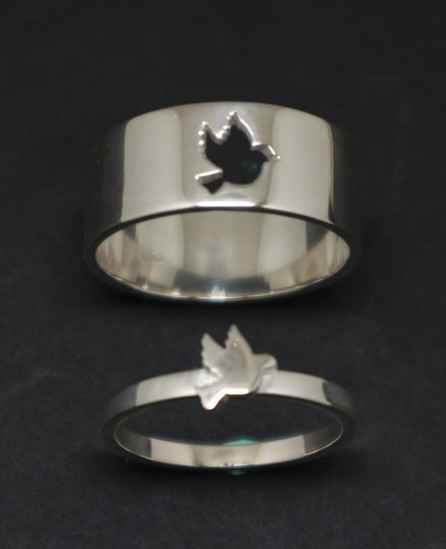 His And Her Promise Silver Matching Dove Couple Ring