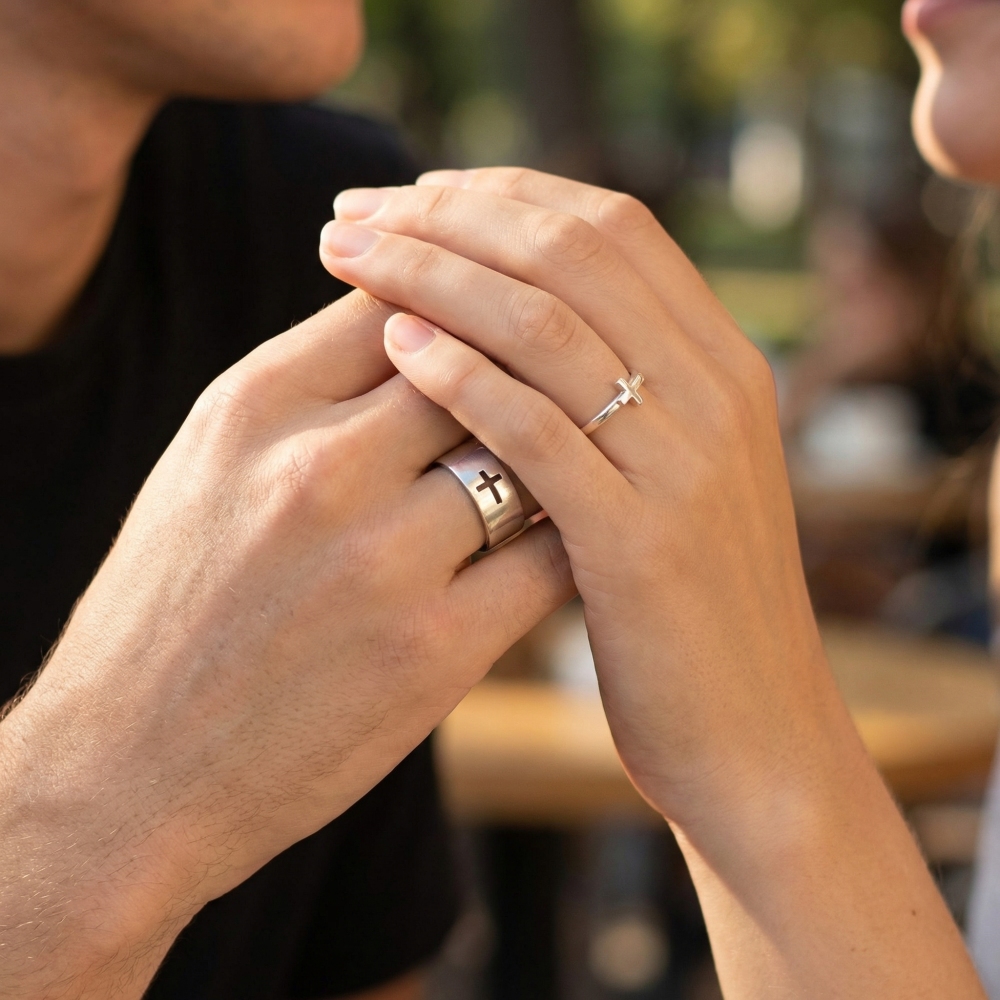 Silver Matching Cross Couples Rings Boyfriend And Girlfriend