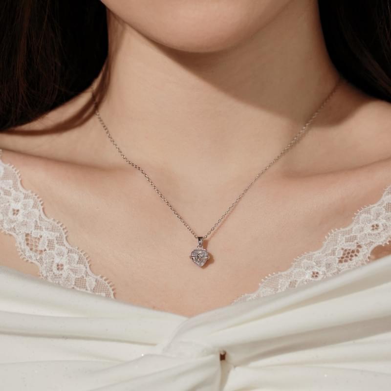 925 Bow Small Heart Charms Necklace For Gf