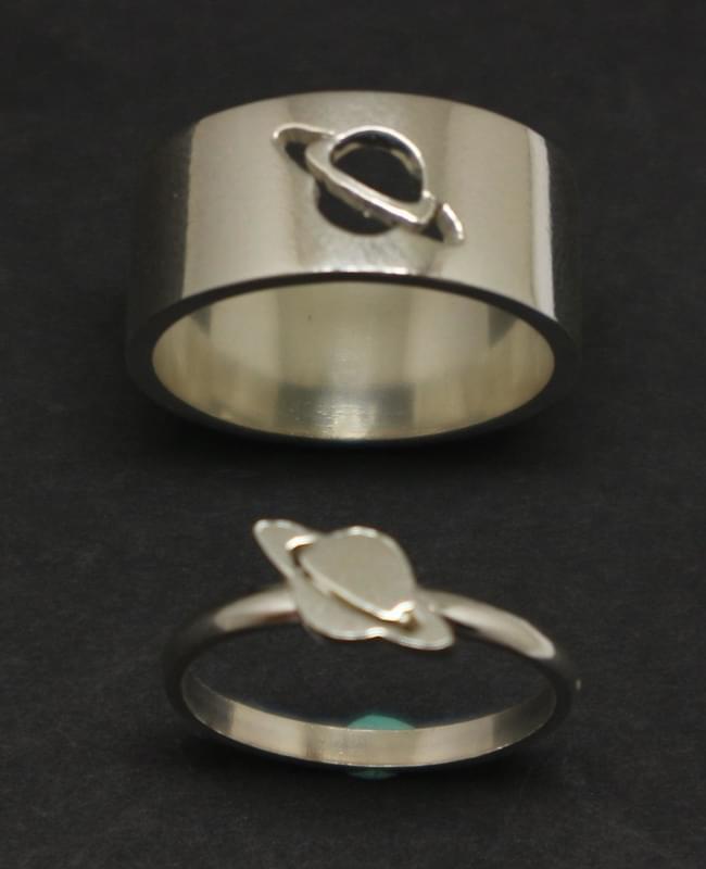 Silver Matching Planet Saturn Couple Ring Boyfriend Girlfriend Couples
