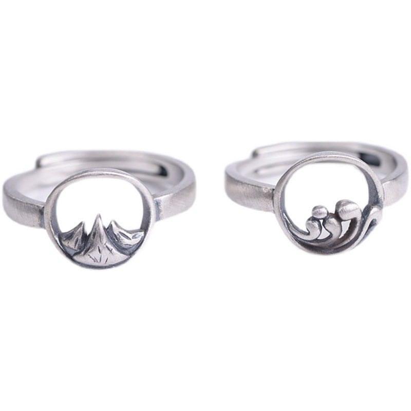 Silver mountain the ocean matching couple ring for friendship