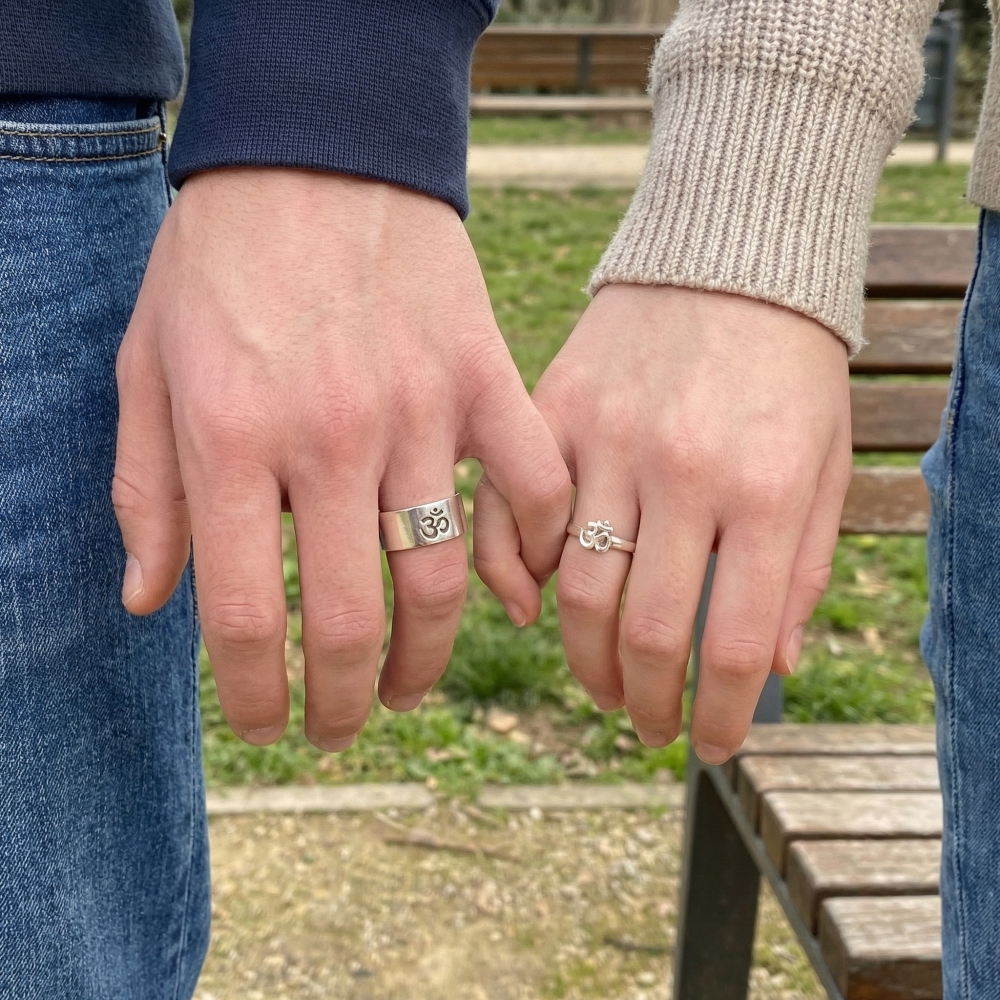 Silver Matching Om Promise Rings For Couples Boyfriend Gift