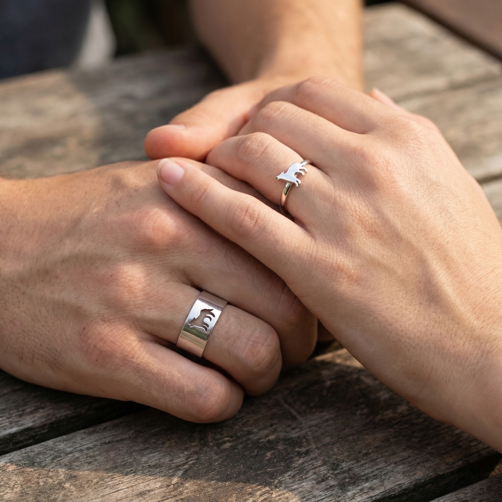 Silver Matching Wolf Couple Ring Boyfriend Girlfriend Gift