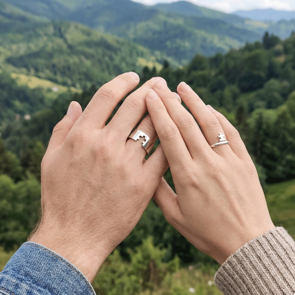 Matching Puzzle Couple Promise 2pcs Rings