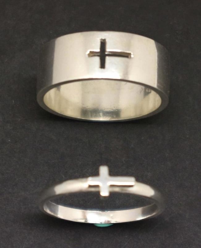 Silver Matching Cross Couples Rings Boyfriend And Girlfriend
