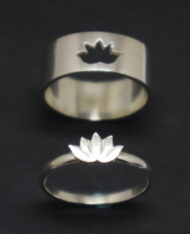 Silver Matching Lotus Flower Rings For Couples His And Her Gift