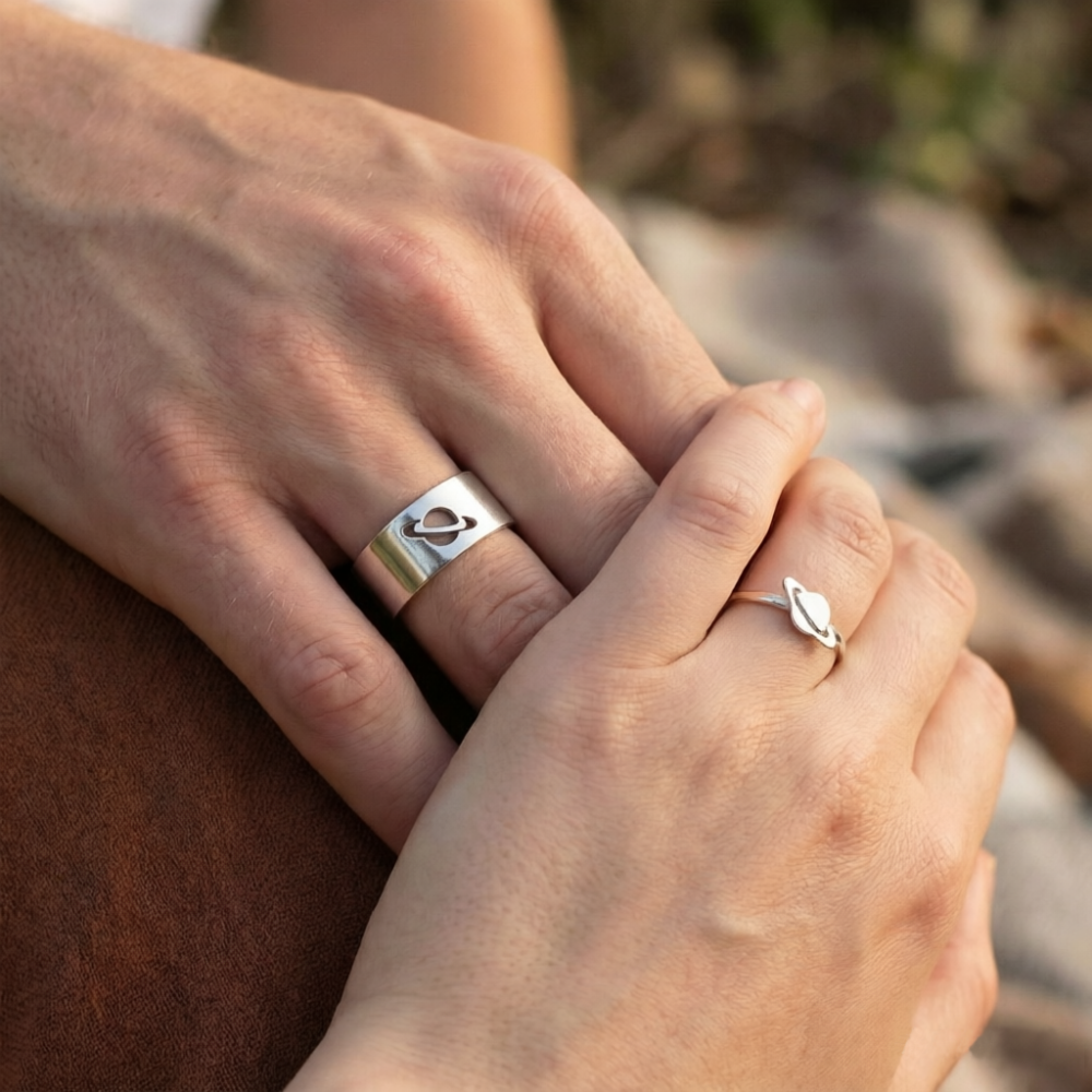 Silver Matching Planet Saturn Couple Ring Boyfriend Girlfriend Couples