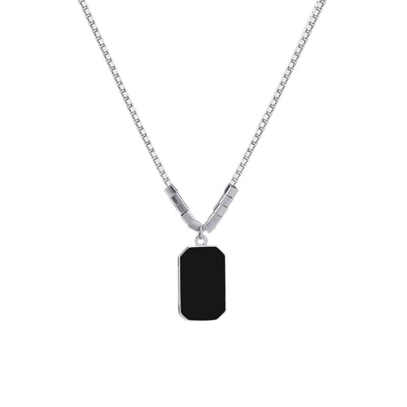 Women'S 999 Silver Chain Black Square Dog Tag Necklace