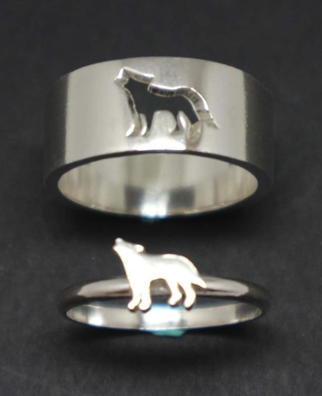 Silver Matching Wolf Couple Ring Boyfriend Girlfriend Gift