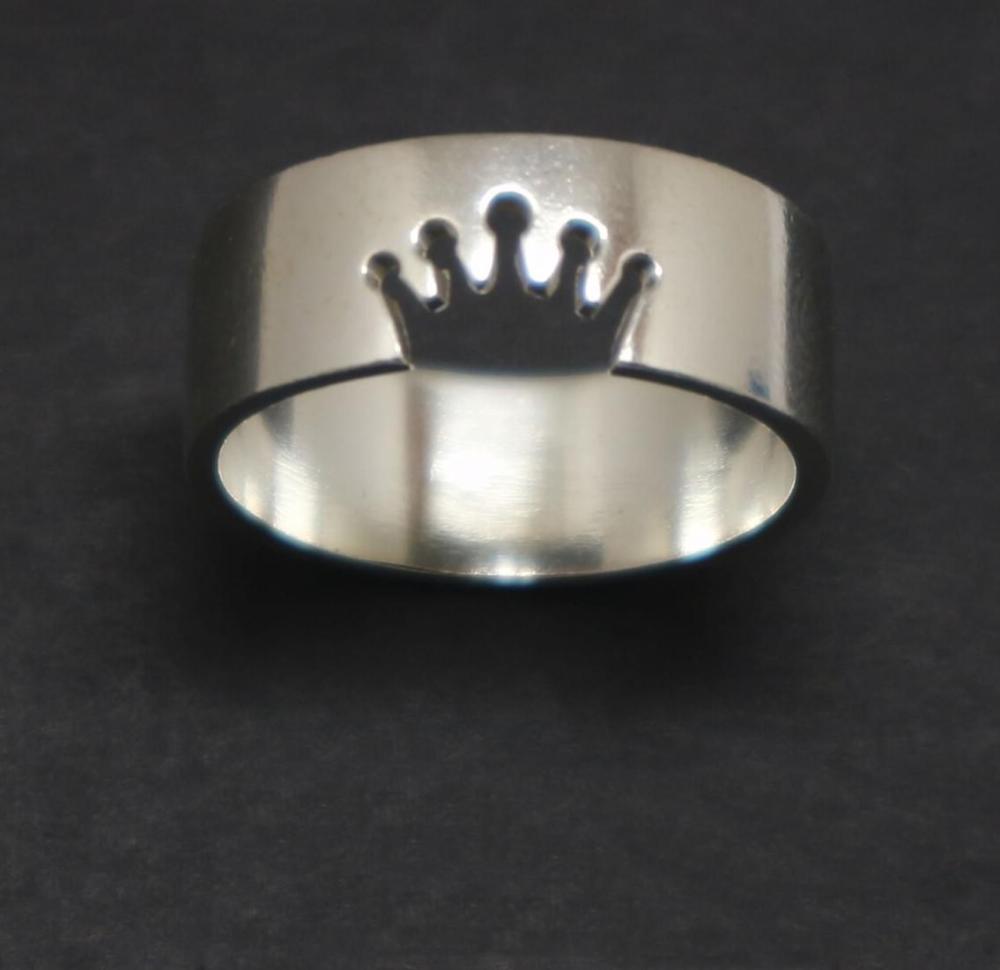 His And Her Silver Crown Matching Promise Rings For Couples