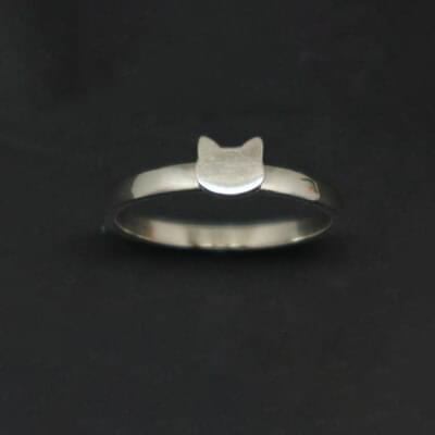 Cute Silver Matching Cat Couple 2Pcs Ring Girlfriend Gift