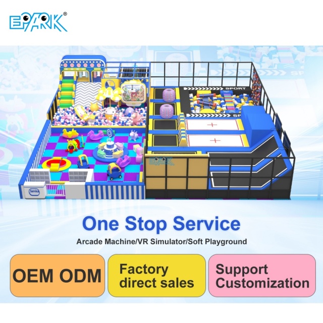 350㎡ Blue Sports Style Soft Playground with Big Trampoline,EPARK Indoor Playground One-stop Solution