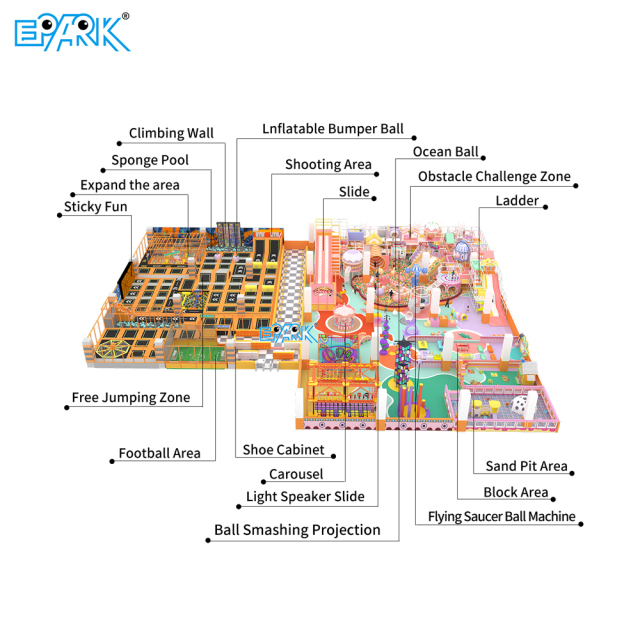 1900m² Large Orange Indoor Playground with Trampoline Park,EPARK Indoor Playground One-stop Solution