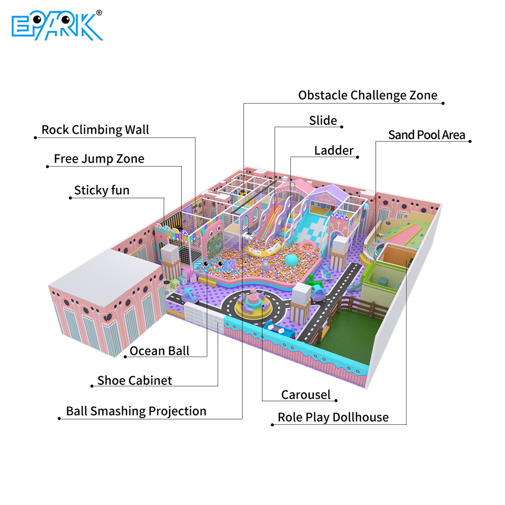 Pink 210m² Soft Indoor Playground for Kids,EPARK Indoor Playground One-stop Solution