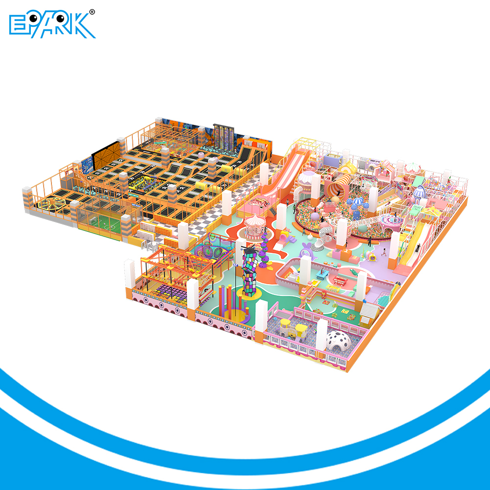 Gran parque infantil interior naranja de 1900 m² con parque de trampolines,EPARK Indoor Playground One-stop Solution