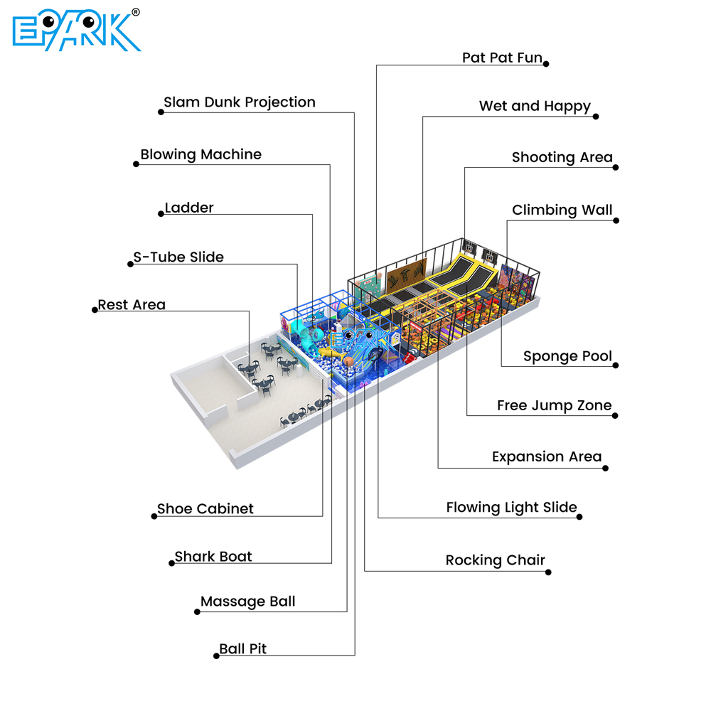 166㎡ Indoor Playground with Trampoline & Slide Areas,EPARK Indoor Playground One-stop Solution