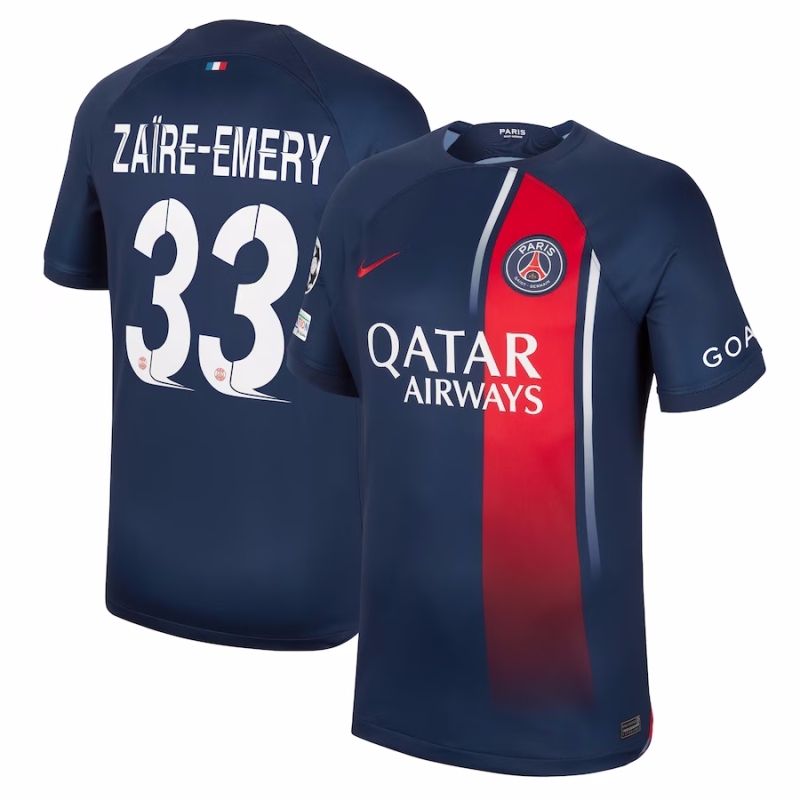 Paris Saint-Germain Home Jersey  2023/24 With  Zaïre-Emery 33  Printing  PSG Short sleeve free shipping