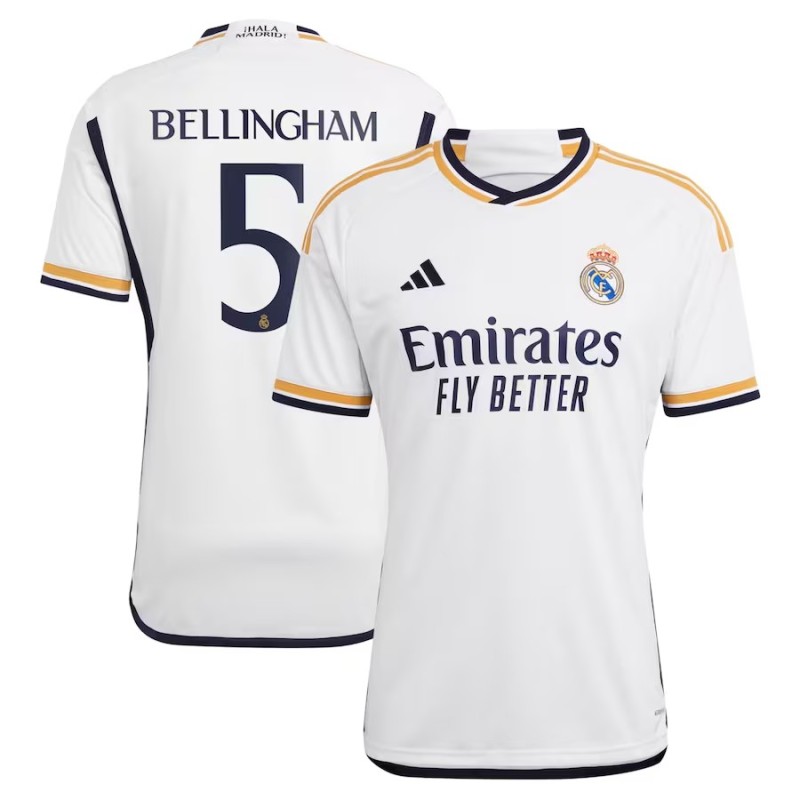 Real Madrid adidas Home Shirt 2023-24 with Bellingham 5 printing