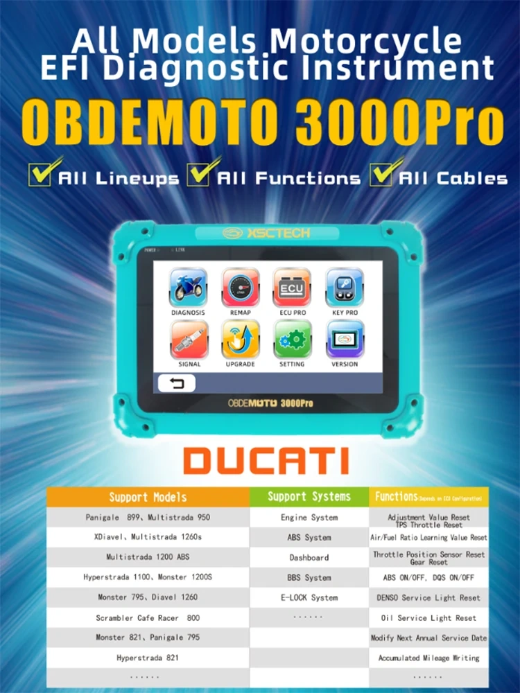 MST3000Pro motorbike scanner diagnostic tool support Heavy-duty EFI motorcycles