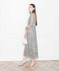 LEJA-スパンコール刺繍レースプチハイネックフリルロングドレスワンピース美脚効果結婚式 パーティードレス