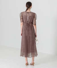 花柄総レースパフスリーブウエストリボンキャミワンピースセットアップ美脚効果ドレス結婚式 パーティードレス