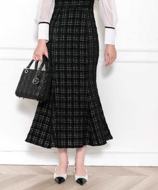 LEJA-2WAY襟付き異素材マーメードロングドレスワンピース美脚効果結婚式 パーティードレス