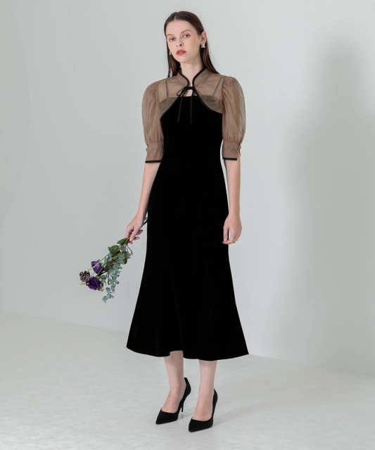 LEJA-花柄ボレロマーメイドワンピースセットアップロングドレスワンピース美脚効果結婚式 パーティードレス