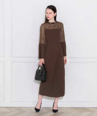 レース切替スリットAラインロングドレスワンピース美脚効果結婚式 パーティードレス