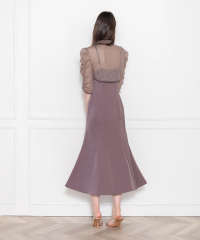 LEJA-透け感チャイナトップス付きロング丈キャミソールセットアップワンピースドレス美脚効果結婚式 パーティードレス