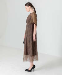 花柄刺繍オーガンジーレース切替えビスチェ風チュールロング丈美脚効果ドレス結婚式 パーティードレス