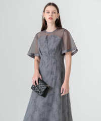 花柄刺繍オーガンジーレース切替えビスチェ風チュールロング丈美脚効果ドレス結婚式 パーティードレス