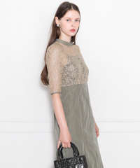 LEJA-レース花柄透け切り替えロング丈マーメイドフレアドレスワンピース結婚式 パーティードレス