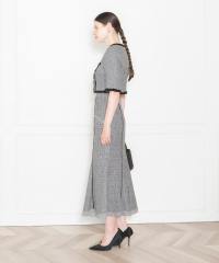 LEJA-ツイード柄半袖ジャケット釦セットアップロング丈マーメイドスカートドレス美脚効果結婚式 パーティードレス