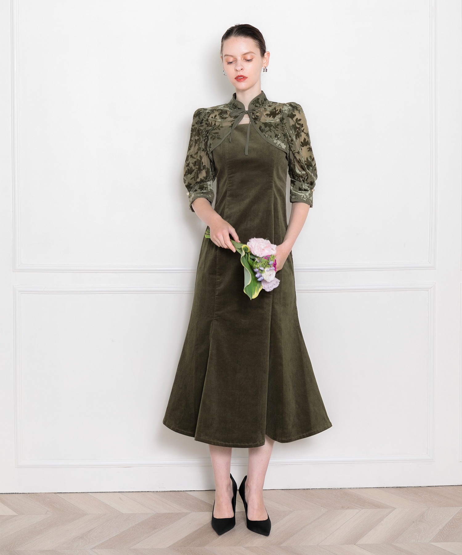 花柄ボレロマーメイドワンピースセットアップロングドレスワンピース