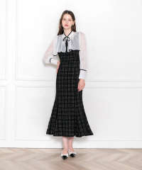 LEJA-2WAY襟付き異素材マーメードロングドレスワンピース美脚効果結婚式 パーティードレス